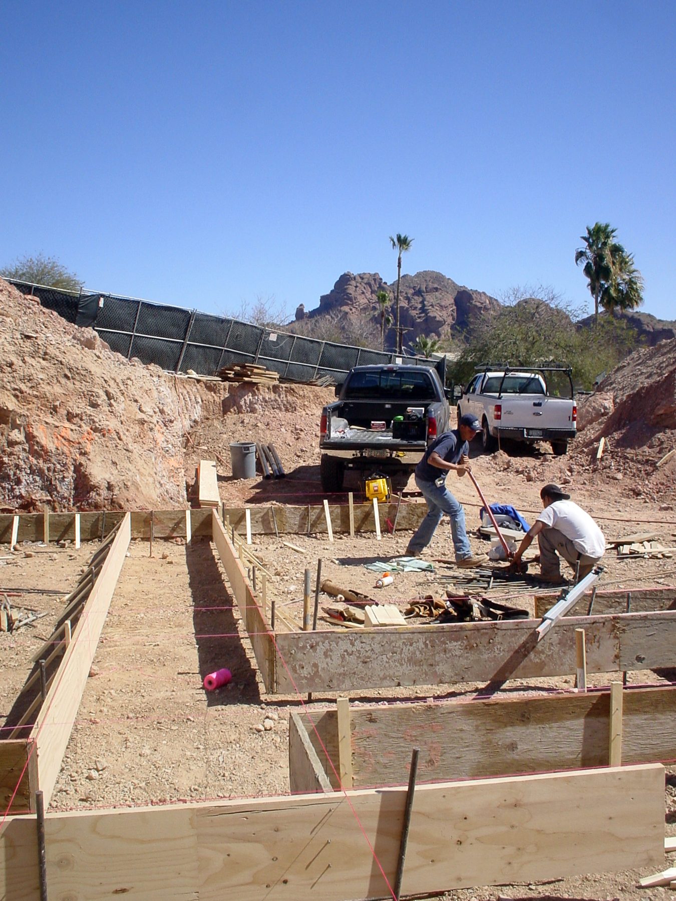 The Modern Bunker site with Camelback Mountain beyond, as footings were formed in 2007